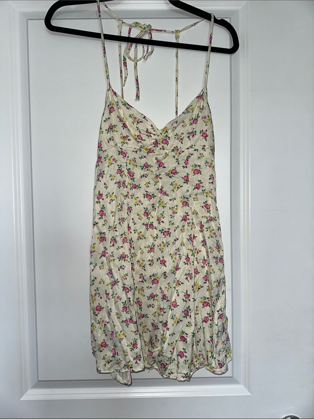 Butter yellow Floral Slip Dress with Pink Rose Print